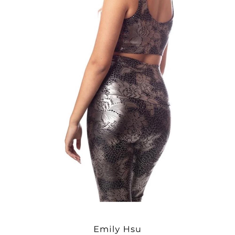 WORKOUT SET Emily Hsu workout set metallic lace sport bra and leggings athletic